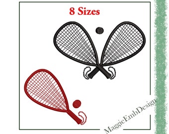 Racquetball racquet machine embroidery design 2 designs 8 sizes