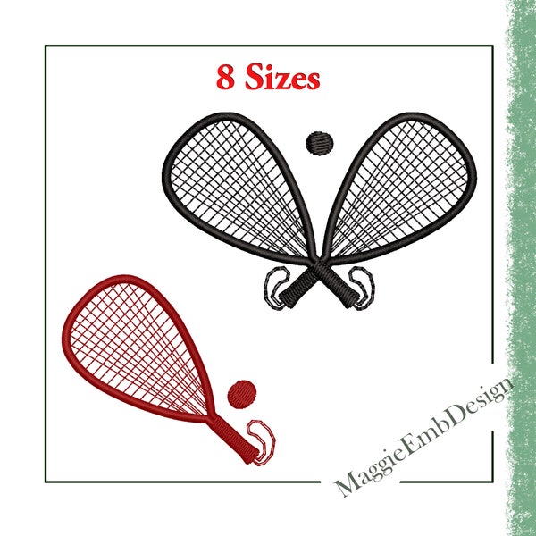 Racquetball racquet sport Machine Embroidery Design racket Instant download 2 designs in 8 sizes from 1.98" to 4.74"