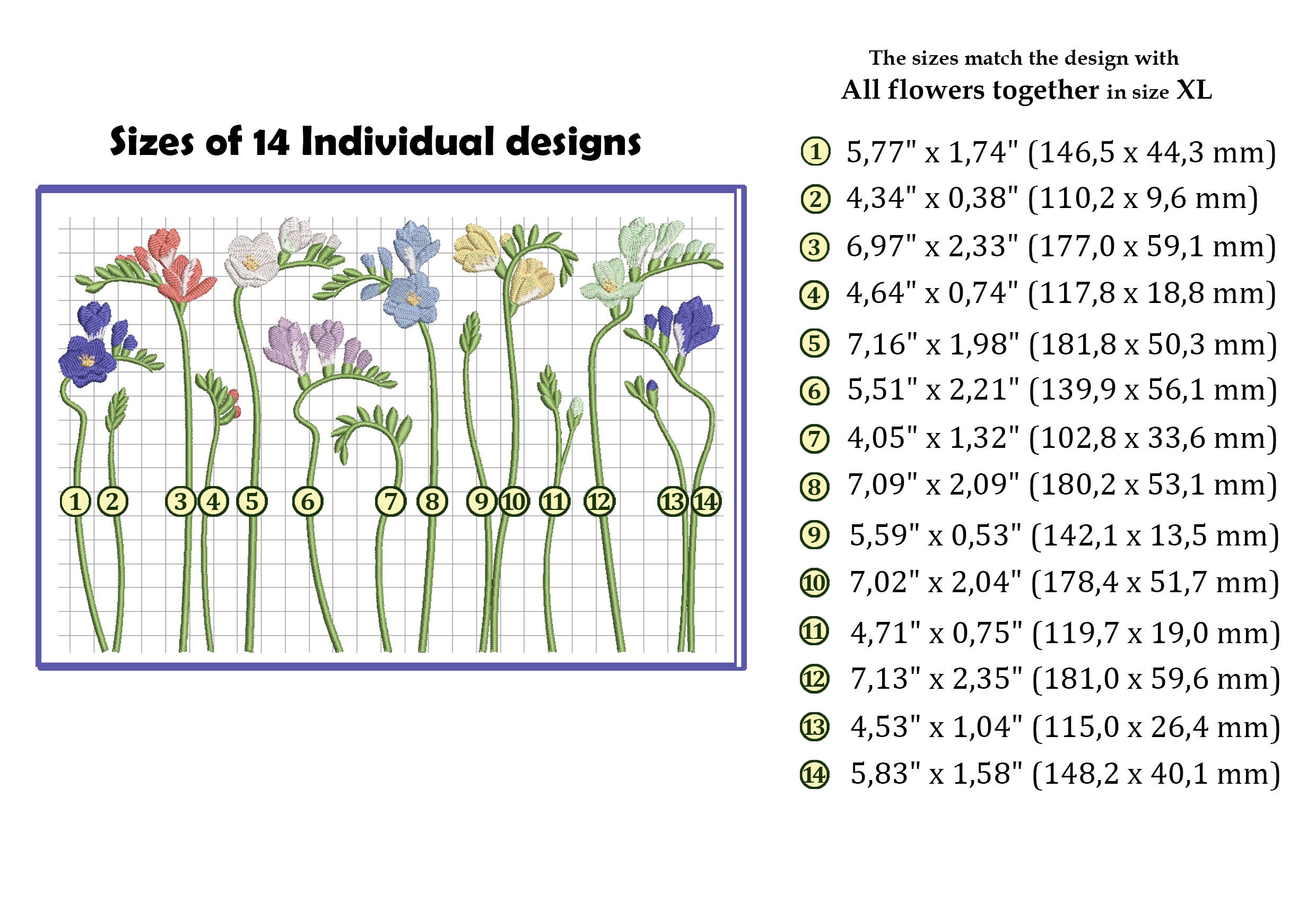 Spring Freesia Flower Machine Embroidery Flower Pattern
