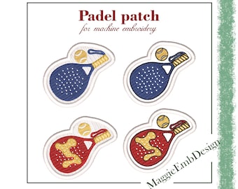 Padel racket patch designs four machine embroidery