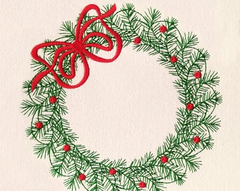 Christmas wreath machine embroidery design monogram digital file 5 sizes