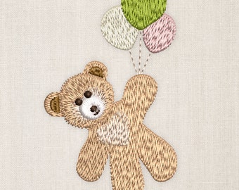 Teddy bear machine embroidery design air balloons simulated hand embroidery