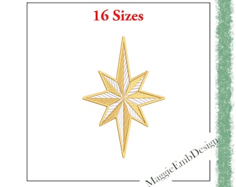 Christmas star machine embroidery design 16 sizes