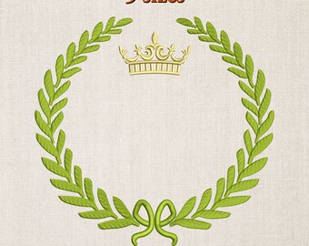 Wreath laurel and crown machine embroidery design blank monogram 5 sizes digital