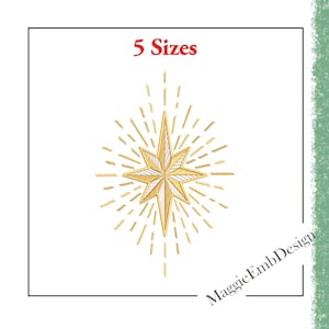May include: Gold star with white rays, 5 sizes, embroidery design, MaggieEmbDesign