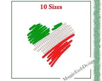 Heart flag in pencil machine embroidery design Italy Germany