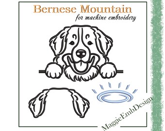 Bernese Mountain Dog face Outline machine embroidery design digital download