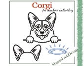 Corgi Dog face Outline machine embroidery design digital download