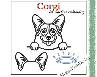 Corgi Dog face Outline machine embroidery design digital download