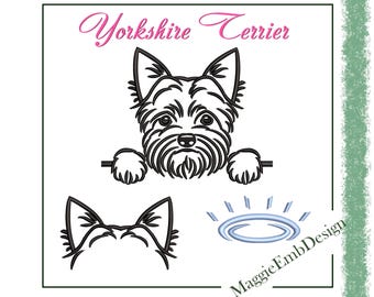 Diseño de bordado a máquina con cara de perro Yorkshire Terrier, descarga digital