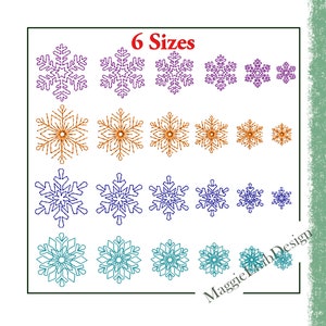 Micro mini small 24 single Snowflakes machine embroidery designs, mini sizes from 0.59 thru 1.57 in small winter snowflakes