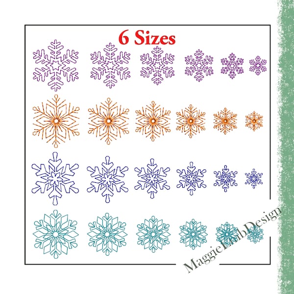 Micro mini small 24 single Snowflakes machine embroidery designs, mini sizes from 0.59 thru 1.57 in small winter snowflakes