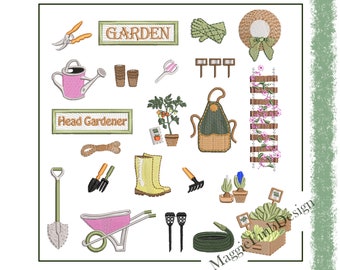 Mini garden tools machine embroidery design set