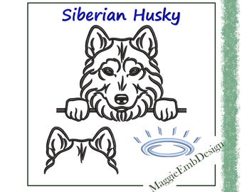 Siberian husky dog face Outline machine embroidery design digital download