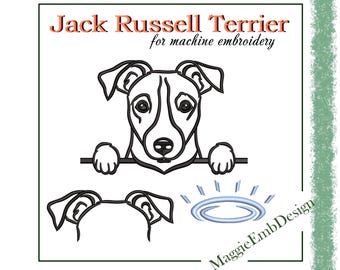 Jack Russell Terrier Dog face Outline machine embroidery design digital download