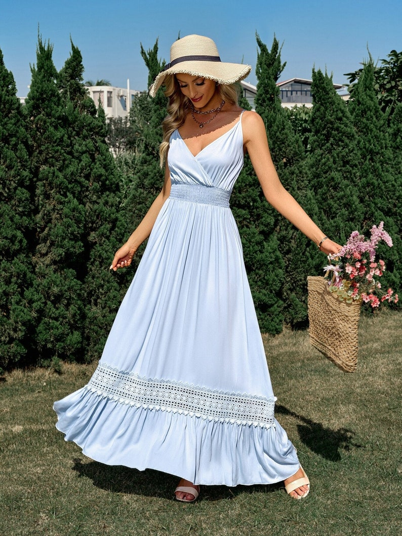 Women's Summer Spaghetti Strap Maxi Dress - Flowy Sleeveless Beach Dress With Side Zipper (2025 Style)