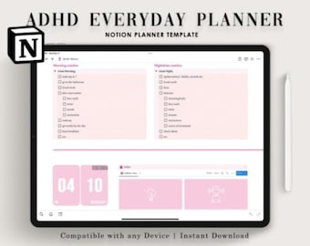 Plantilla Notion para TDAH / Planificador y organizador digital para TDAH / Seguimiento de tareas y hábitos / Panel de productividad para concentración y rutina