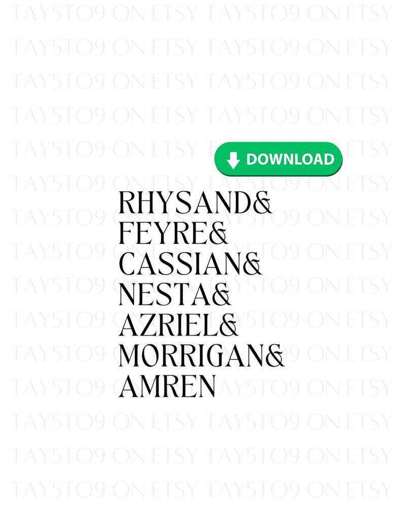 ACOTAR Character Names SVG & PNG Bundle | Digital Download - Etsy