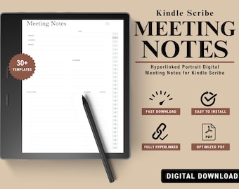 Plantilla de notas de reuniones de Kindle Scribe, cuaderno digital con hipervínculos (PDF)