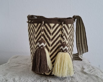 Handgemachte kolumbianische Wayuu Mochila Bucket Bag | Boho Umhängetasche | Strandtasche | Hand gehäkelte Umhängetasche | Sommer Tote | Citytaschen