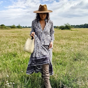 Block Print Cotton Maxi Dress With Pockets