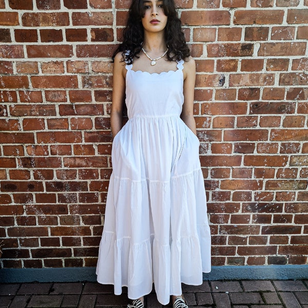 weißes Midi Kleid | Sommerliches Midi Kleid | Boho Kleid | Alltagskleid | Lässiges Kleid