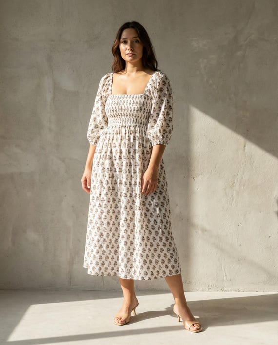 cotton cottage dress 50s Style Cotton Midi Swing Dress - Cottage Tales