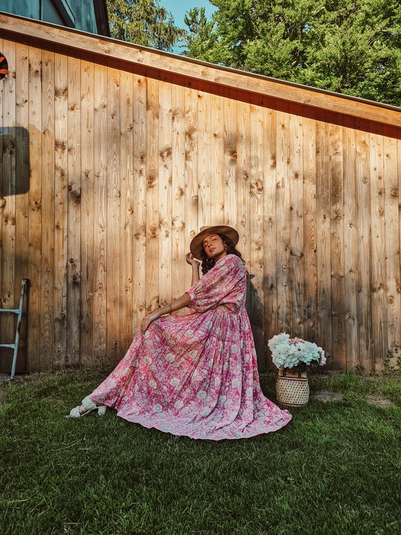 pink block print dress Pink Bloom Block Printed Dress Cotton Curio