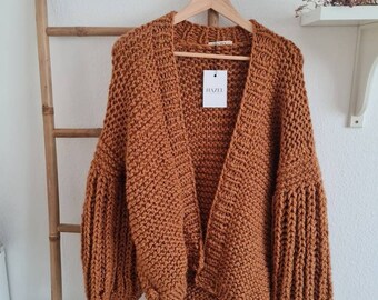 Handgemachte Strickjacke Ballon Ärmel Jacke | Übergroße Strickjacke | Grobstrick Cardigan