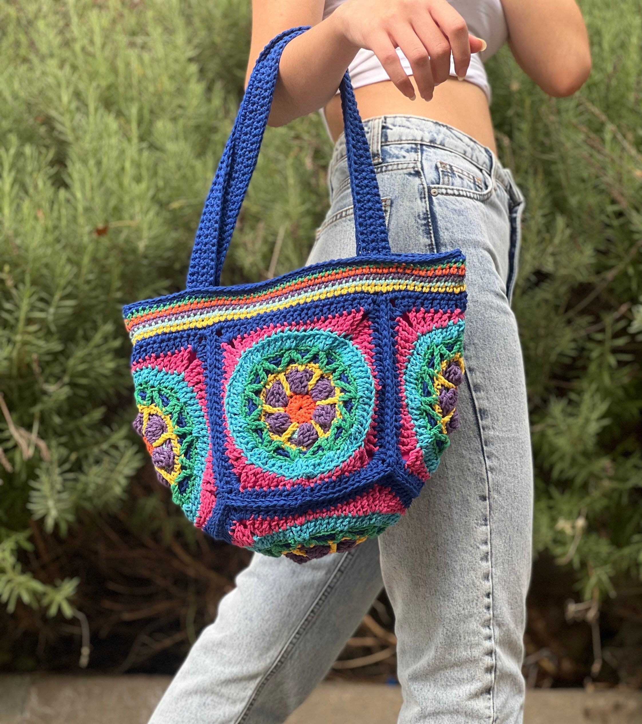 Mandala Tote Bag Crochet Granny Bag Stylish Y2K Handbag - Etsy