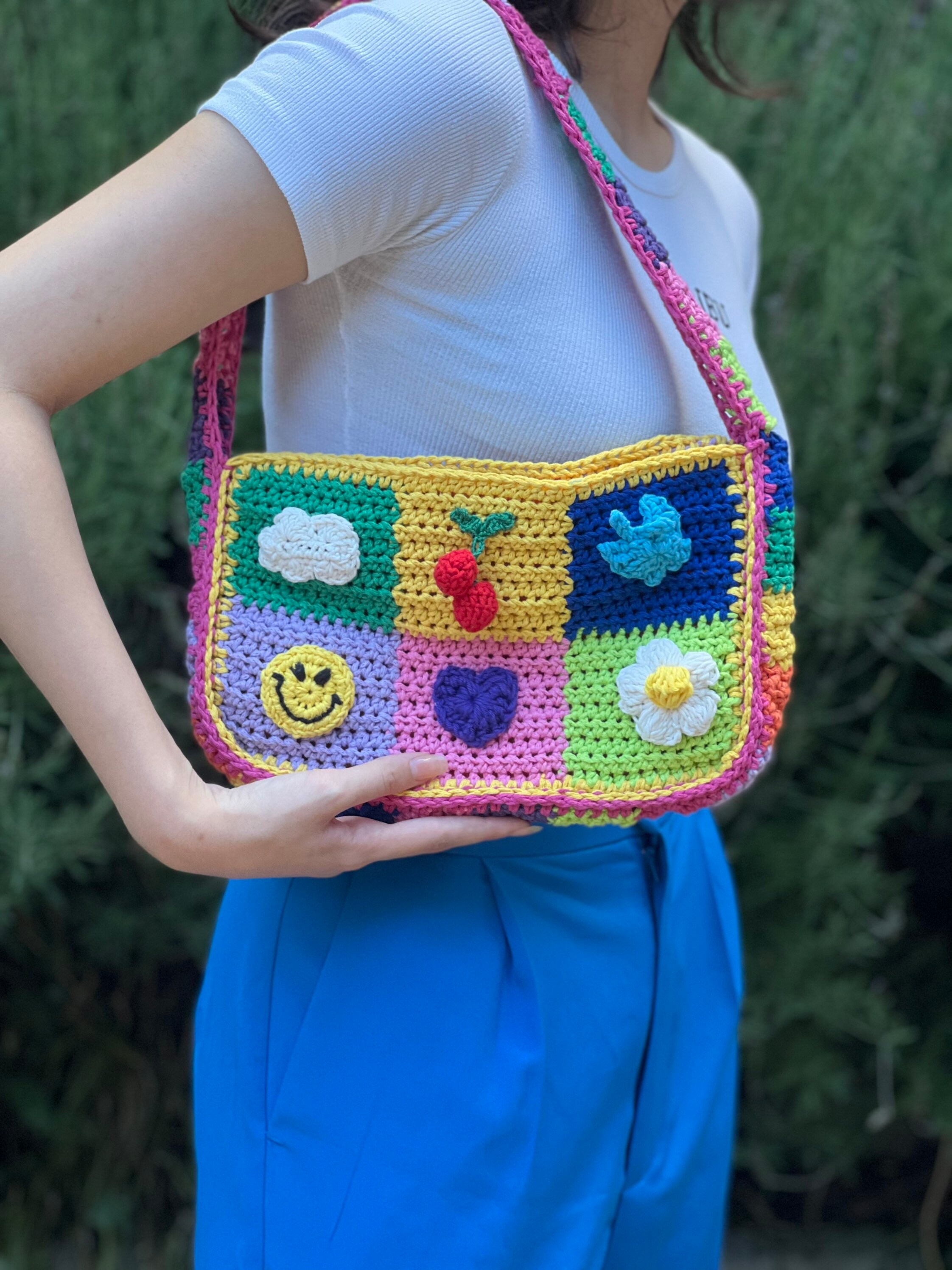 Crochet Tote Bag Aesthetic Y2K Cute Chic Hippie Bag Indie Lattice Shoulder  Handbags Purse Accessories for Women