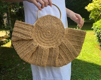 Straw Hand Woven Top Handle Bag, Crochet Rattan Design Bag, Stylish  Women Accessory, Unique Gift for Her