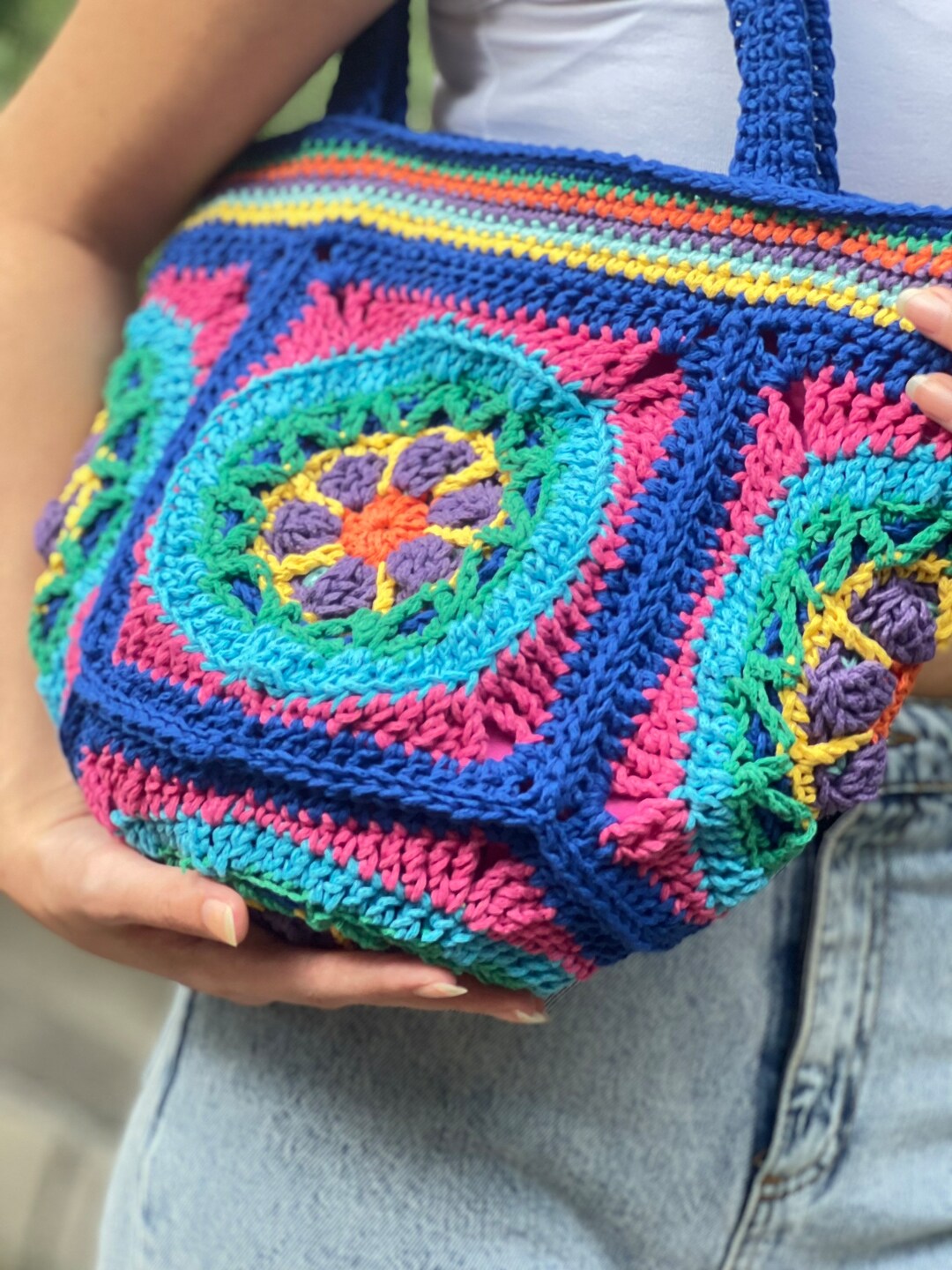 Mandala Tote Bag Crochet Granny Bag Stylish Y2K Handbag - Etsy