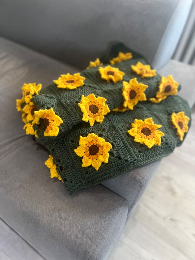 Sunflower Crochet Blanket Retro Granny Throw Unique Afghan Etsy