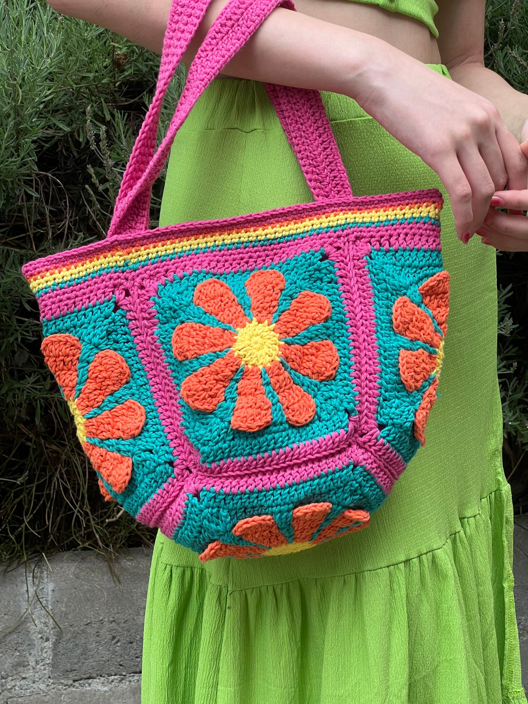 Daisy Granny Tote Bag Hand Crochet Bag Stylish Y2K Handbag - Etsy