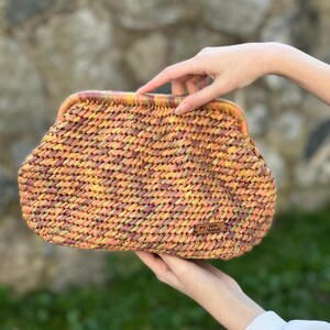 Crochet Raffia Pouch Bag, Cloud HandBag for Women, Stylish Chic Clutch, Unique gift for her, Sunset Multicolor Bag, Festival  Clutch