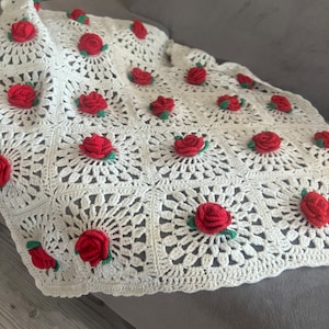 Rose Crochet Stroller, Red Rose Granny Toddler, Baby Shower Gift, Unique Afghan Throw, Handmade Home Decor, Statement Nursery Decor