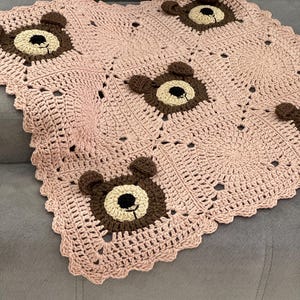 Handmade Teddy Bear Blanket, Crochet Animal Stroller, Soft Coton Baby Shower Gift, Cozy Christmas Gift, Unique Granny Toddler, Nursery Decor image 6