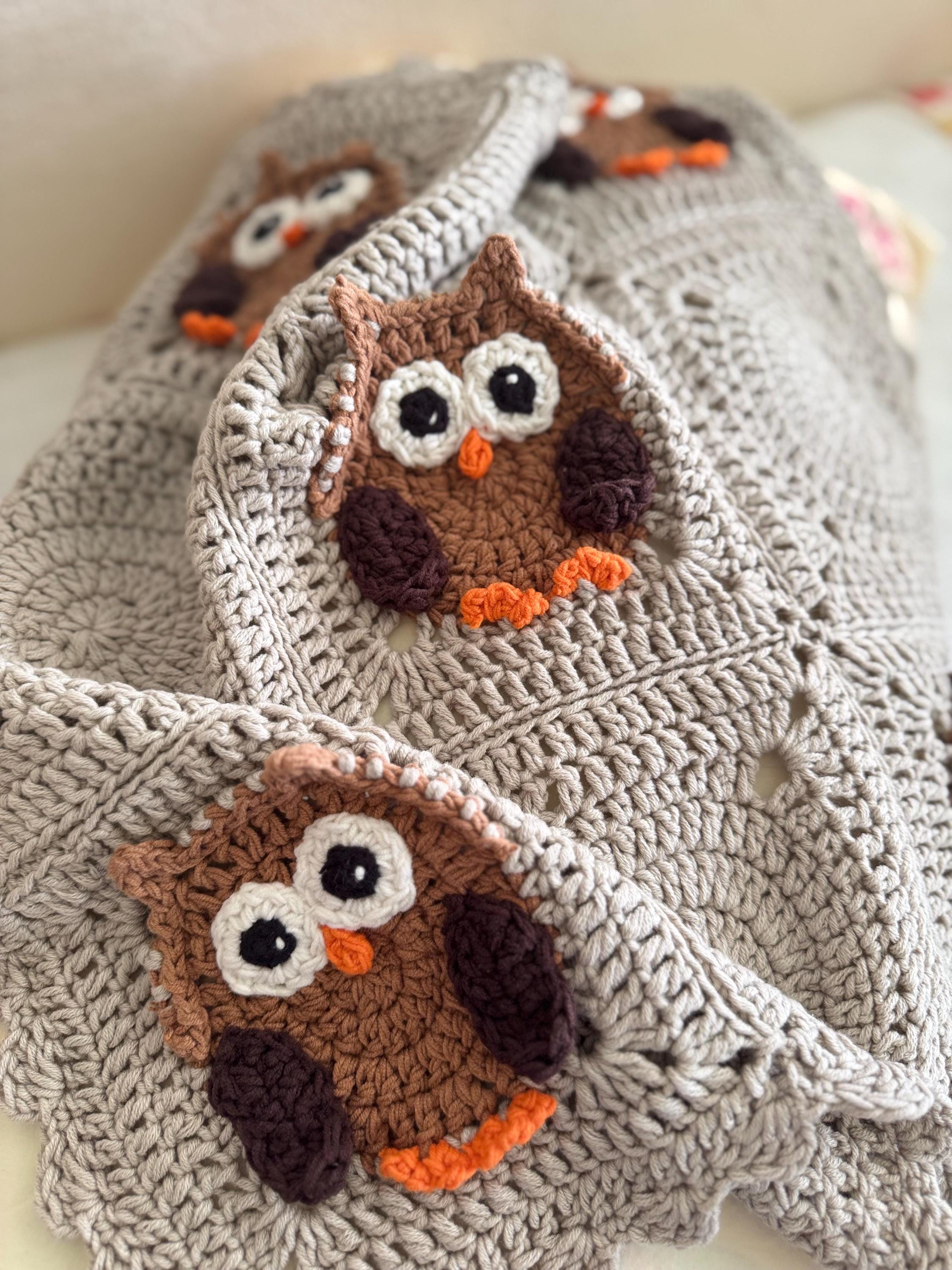 Owl Lovers Gift, Woodland Nursery Decor, Crochet Forest Animal Wrap, Heirloom Baby Blanket, Newborn 