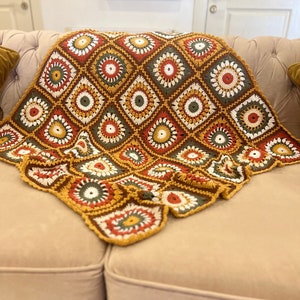 Afghan Couch Throw, Retro Granny Blanket, Crochet Bedspread, TV Blanket, Patchwork Home Decor, Unique Housewarming Gift, Luxury Knit Blanket