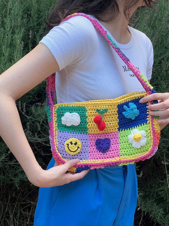 Crochet Cotton Bag with Evil Eye Charm Turquoise Blue Tote Bag Gift Giving