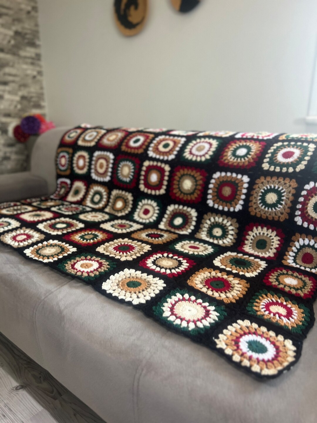 Vintage large size crochet couch cover earth tone +++ main image 1
