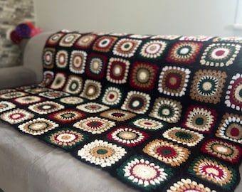 Carré grand-mère afghan au crochet fait main : jeté en coton rétro