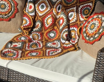 Ordine personalizzato, set di coperte afghane all'uncinetto, coperta retrò in cotone da 40"40" e due federe per cuscini, decorazioni per la casa uniche, regalo per l'inaugurazione della casa