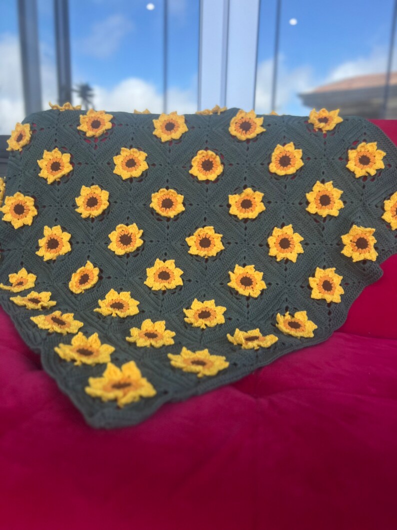 Sunflower Crochet Blanket Retro Granny Throw Unique Afghan Etsy