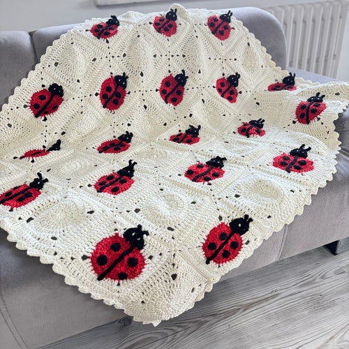 Erbstück Baby Decke, Marienkäfer Baby Decke, Häkeln Tier Kinderwagen, Baby-Dusche-Geschenk, Einzigartige Kinderzimmer Dekor, Coton Weicher Überwurf