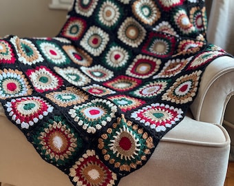 Carré grand-mère afghan fait main au crochet : jeté rétro