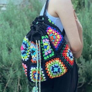 Colorful Crochet Boho Beach Bag - Crossbody/Shoulder Summer Bag- Wayuu DS114 Navajo