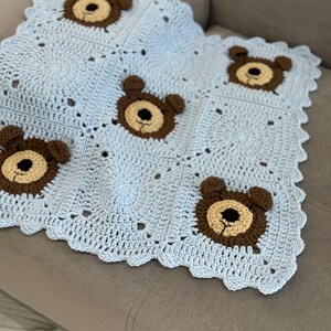 Handmade Teddy Bear Blanket, Crochet Animal Stroller, Soft Coton Baby Shower Gift, Cozy Christmas Gift, Unique Granny Toddler, Nursery Decor image 12
