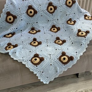 Handmade Teddy Bear Blanket, Crochet Animal Stroller, Soft Coton Baby Shower Gift, Cozy Christmas Gift, Unique Granny Toddler, Nursery Decor image 11